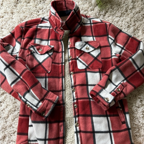 Sage Collective Red Plaid Fleece Jacket - Picture 1 of 8